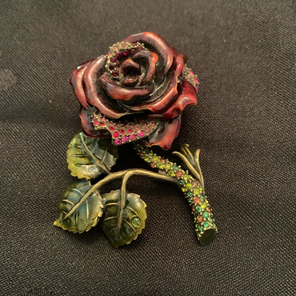 Jay Strongwater Rhinestone crystal and ruby red enamel rose flower trink…